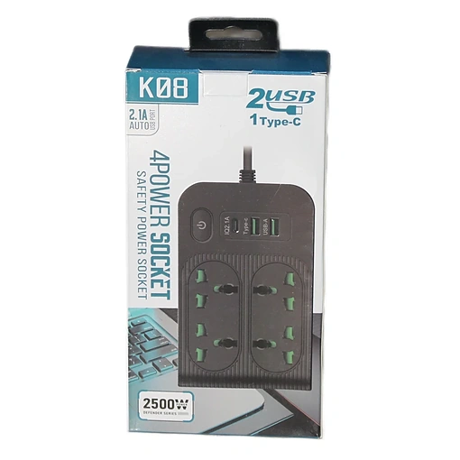 مشترك كهربائي متعدد الاتجاهات 4 مخارج + شحن USB وType-C - صورة 2