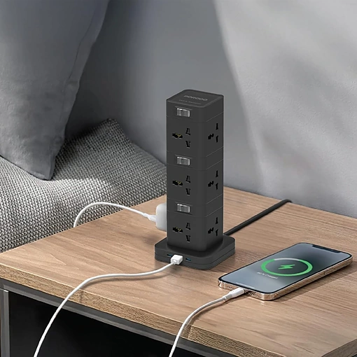مشترك كهربائي بورودو 2500 واط مع 12 مقبس و3 منافذ USB وشحن سريع PD - صورة 3