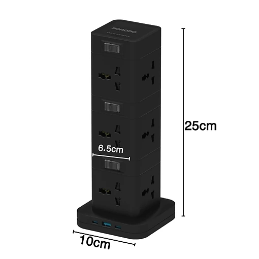 مشترك كهربائي بورودو 2500 واط مع 12 مقبس و3 منافذ USB وشحن سريع PD - صورة 4