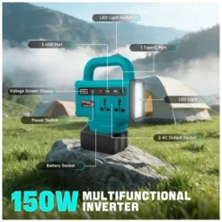 محول طاقة محمول 150 واط مع منفذ AC وUSB-C و3 منافذ USB وإضاءة LED - صورة 4