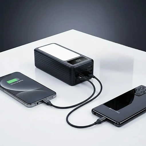 باور بانك بسعة 60000mAh مع شحن سريع 22.5 واط و4 كابلات مدمجة وإضاءة LED - صورة 5