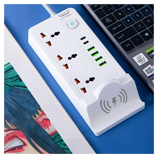 مشترك كهربائي في 1 بقدرة 2500 واط مع شحن لاسلكي وUSB وType-C - صورة 2