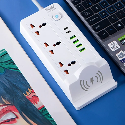 مشترك كهربائي في 1 بقدرة 2500 واط مع شحن لاسلكي وUSB وType-C - صورة 5