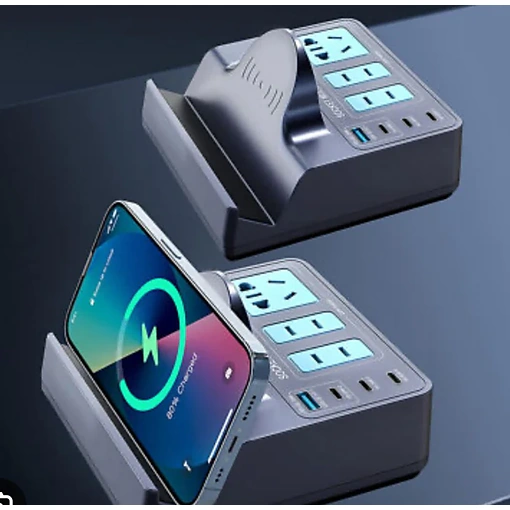 مقبس كهرباء احترافي (مشترك) بقدرة شحن سريعة USB/PD وشحن لاسلكي متعدد الاستخدامات