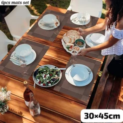 طقم مفارش مائدة 6 قطع PVC مقاوم للبقع والحرارة بتصميم عصري وأنيق - صورة 2