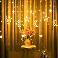 زينة رمضان مضيئة ستارة LED بتصميم هلال ونجوم، مثالية لديكور الأعياد والمناسبات