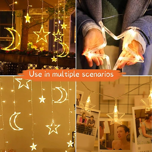 زينة رمضان مضيئة ستارة LED بتصميم هلال ونجوم، مثالية لديكور الأعياد والمناسبات - صورة 2