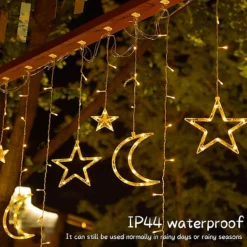 زينة رمضان مضيئة ستارة LED بتصميم هلال ونجوم، مثالية لديكور الأعياد والمناسبات - صورة 3