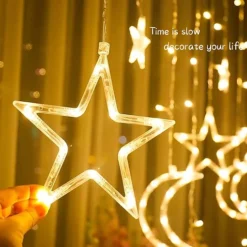 زينة رمضان مضيئة ستارة LED بتصميم هلال ونجوم، مثالية لديكور الأعياد والمناسبات - صورة 4