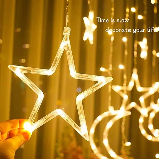 زينة رمضان مضيئة ستارة LED بتصميم هلال ونجوم، مثالية لديكور الأعياد والمناسبات - صورة 4