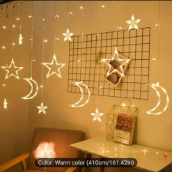 زينة رمضان مضيئة ستارة LED بتصميم هلال ونجوم، مثالية لديكور الأعياد والمناسبات - صورة 6