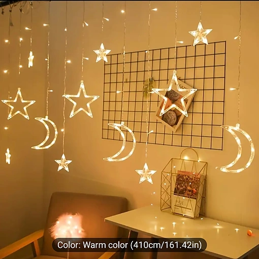زينة رمضان مضيئة ستارة LED بتصميم هلال ونجوم، مثالية لديكور الأعياد والمناسبات - صورة 6