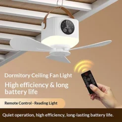 مروحة تخييم قابلة للشحن 3600mAh بإضاءة ليلية و4 سرعات ومؤقت - صورة 2