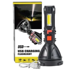 كشاف يدوي LED قابل للشحن – إضاءة قوية بعيدة المدى مع 4 أوضاع