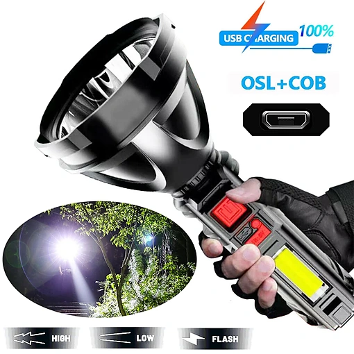 كشاف يدوي LED قابل للشحن – إضاءة قوية بعيدة المدى مع 4 أوضاع - صورة 2
