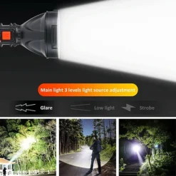 كشاف يدوي LED قابل للشحن – إضاءة قوية بعيدة المدى مع 4 أوضاع - صورة 3