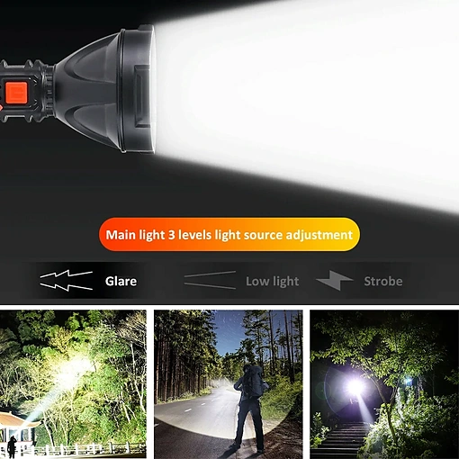 كشاف يدوي LED قابل للشحن – إضاءة قوية بعيدة المدى مع 4 أوضاع - صورة 3