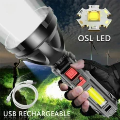 كشاف يدوي LED قابل للشحن – إضاءة قوية بعيدة المدى مع 4 أوضاع - صورة 4