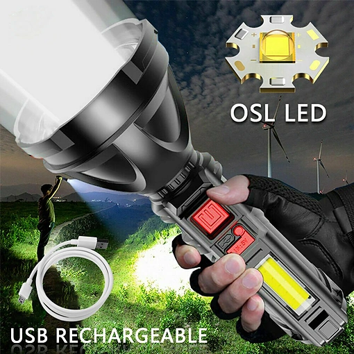 كشاف يدوي LED قابل للشحن – إضاءة قوية بعيدة المدى مع 4 أوضاع - صورة 4