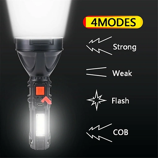كشاف يدوي LED قابل للشحن – إضاءة قوية بعيدة المدى مع 4 أوضاع - صورة 5