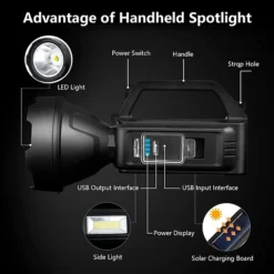 مصباح كشاف LED قابل للشحن مع الشحن بالطاقة الشمسية بمخرج USB - صورة 6