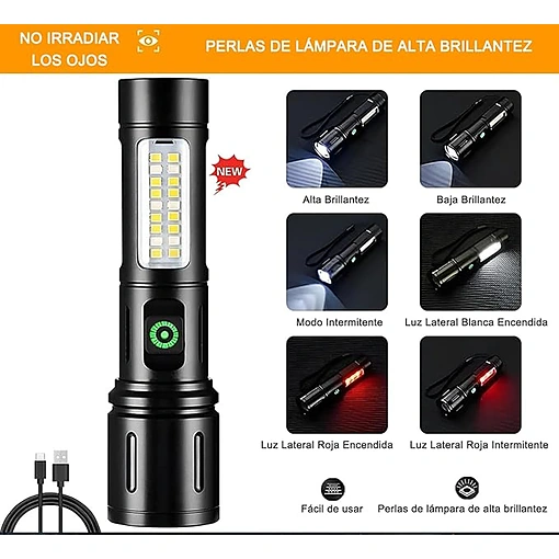 مصباح يدوي LED قابل للشحن بمنفذ Type-C – كشاف قوي بتركيز عالي - صورة 2
