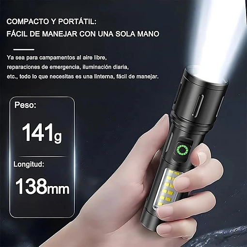 مصباح يدوي LED قابل للشحن بمنفذ Type-C – كشاف قوي بتركيز عالي - صورة 4