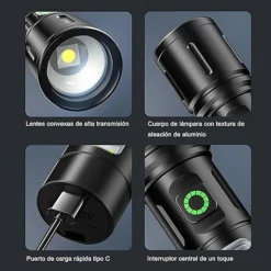 مصباح يدوي LED قابل للشحن بمنفذ Type-C – كشاف قوي بتركيز عالي - صورة 6