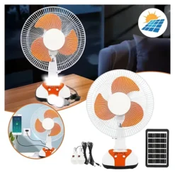 مروحة طاقة شمسية قابلة للشحن 12 بوصة مع إضاءة LED