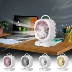 مروحة محمولة قابلة للشحن USB مع إضاءة وصوت – بطارية 2000 مللي أمبير