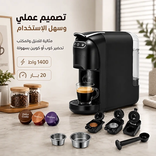ماكينة قهوة متعددة الكبسولات 4 في 1 ضغط 20 بار بقوة 1400 واط – SAYONA PPS SEM-717 - صورة 4
