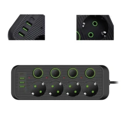 مشترك كهربائي 4 مخارج مع 3 USB ومنفذ PD شحن سريع 2500W كابل 2 متر – الموديل SC-03