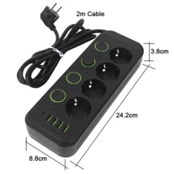 مشترك كهربائي 4 مخارج مع 3 USB ومنفذ PD شحن سريع 2500W كابل 2 متر – الموديل SC-03 - صورة 4