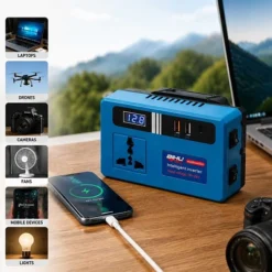 محول طاقة ذكي محمول مع منفذ AC و2 USB ومنفذ USB Type-C وشاشة LED