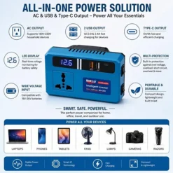 محول طاقة ذكي محمول مع منفذ AC و2 USB ومنفذ USB Type-C وشاشة LED - صورة 4
