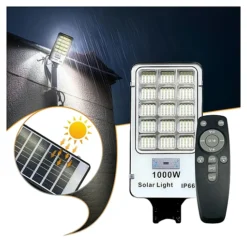 مصباح إنارة شوارع شمسي LED بقدرة 1000 واط مع مستشعر حركة وريموت IP65