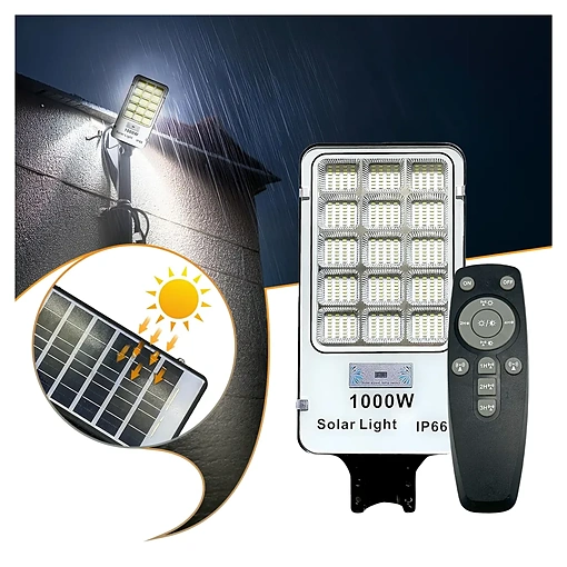 مصباح إنارة شوارع شمسي LED بقدرة 1000 واط مع مستشعر حركة وريموت IP65