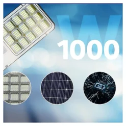 مصباح إنارة شوارع شمسي LED بقدرة 1000 واط مع مستشعر حركة وريموت IP65 - صورة 3
