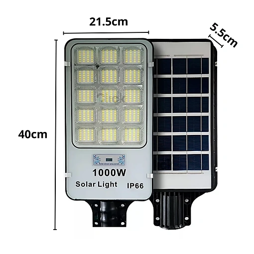 مصباح إنارة شوارع شمسي LED بقدرة 1000 واط مع مستشعر حركة وريموت IP65 - صورة 9