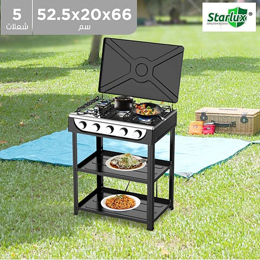 طباخ غاز 5 شعلة مع أرفف تخزين مزدوجة من Starlux - صورة 2