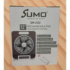 مروحة قابلة لإعادة الشحن SUMO بوصة12 مع ريموت ومصباح LED - صورة 4