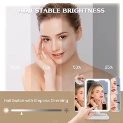 مرآة مكياج مضيئة ثلاثية الطي 64 LED مع تكبير 3X و3 أوضاع إضاءة قابلة للشحن - صورة 7