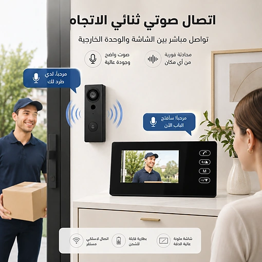 جرس باب فيديو لاسلكي مع شاشة 4.3 بوصة – كاميرا ورؤية ليلية - صورة 2