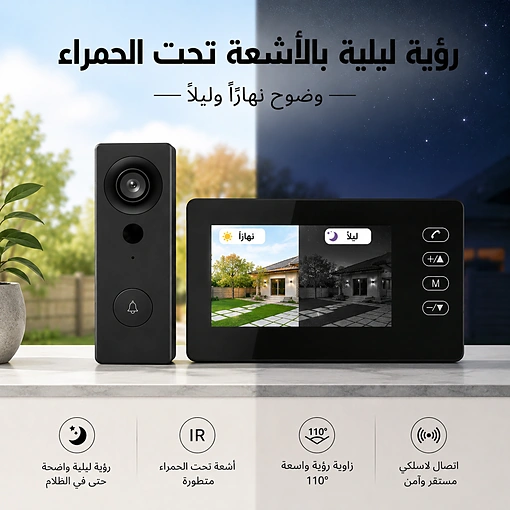 جرس باب فيديو لاسلكي مع شاشة 4.3 بوصة – كاميرا ورؤية ليلية - صورة 3